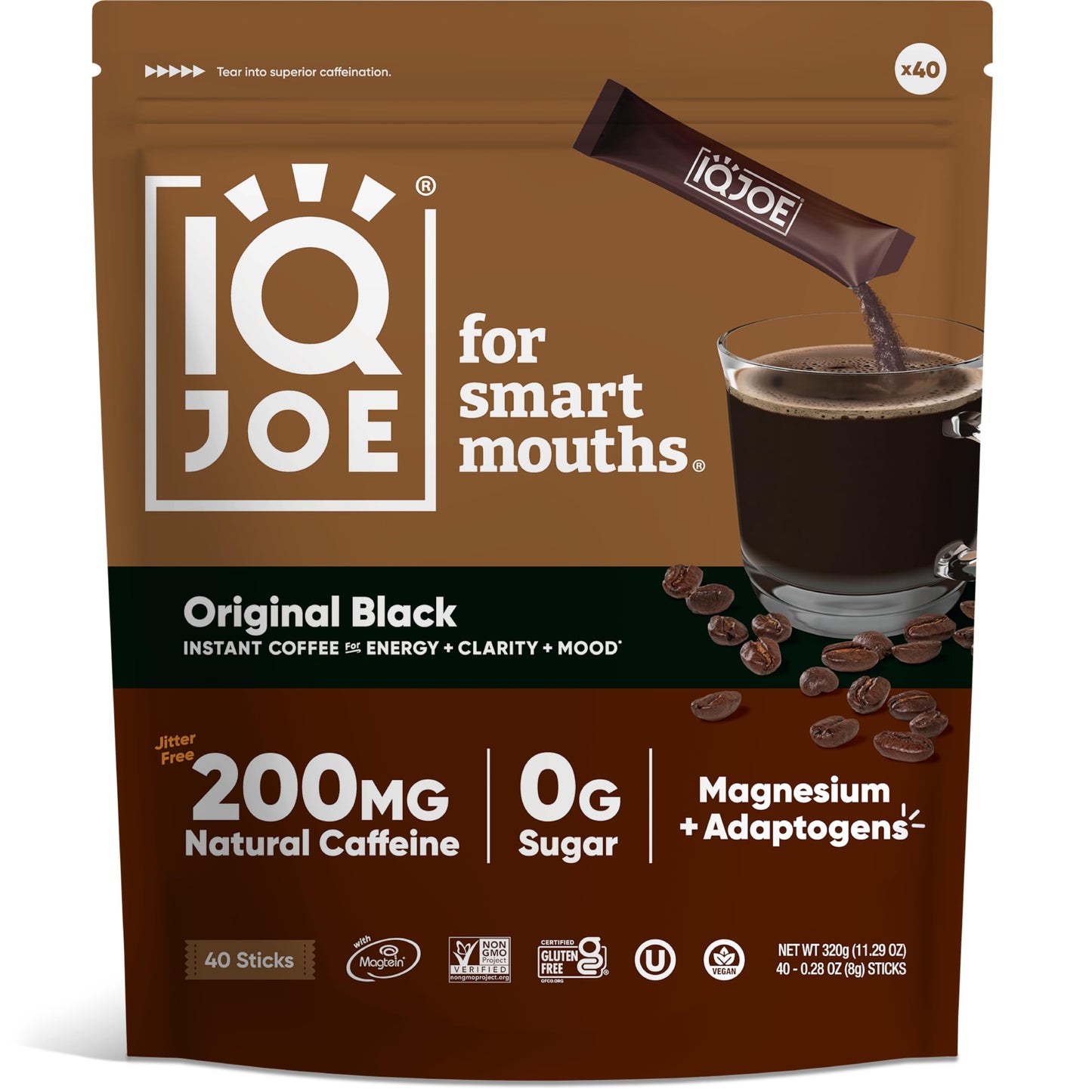 IQBAR Mushroom Coffee Packets - Instant Coffee with Lion’s Mane, Magnesium, Antioxidants - 40 Servings - Sugar Free, Keto, Vegan