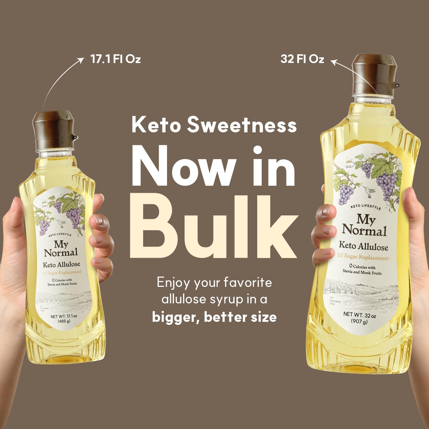 My Normal Keto Allulose Large Size  Allulose 99.52%  Monk Fruit  Stevia Blend Thin Syrup  Zero Calorie Sweetener  1:1 Sugar Substitute  Low Glycemic  Gluten Free  Zero Net Carbs  Zero Sugar (32oz)