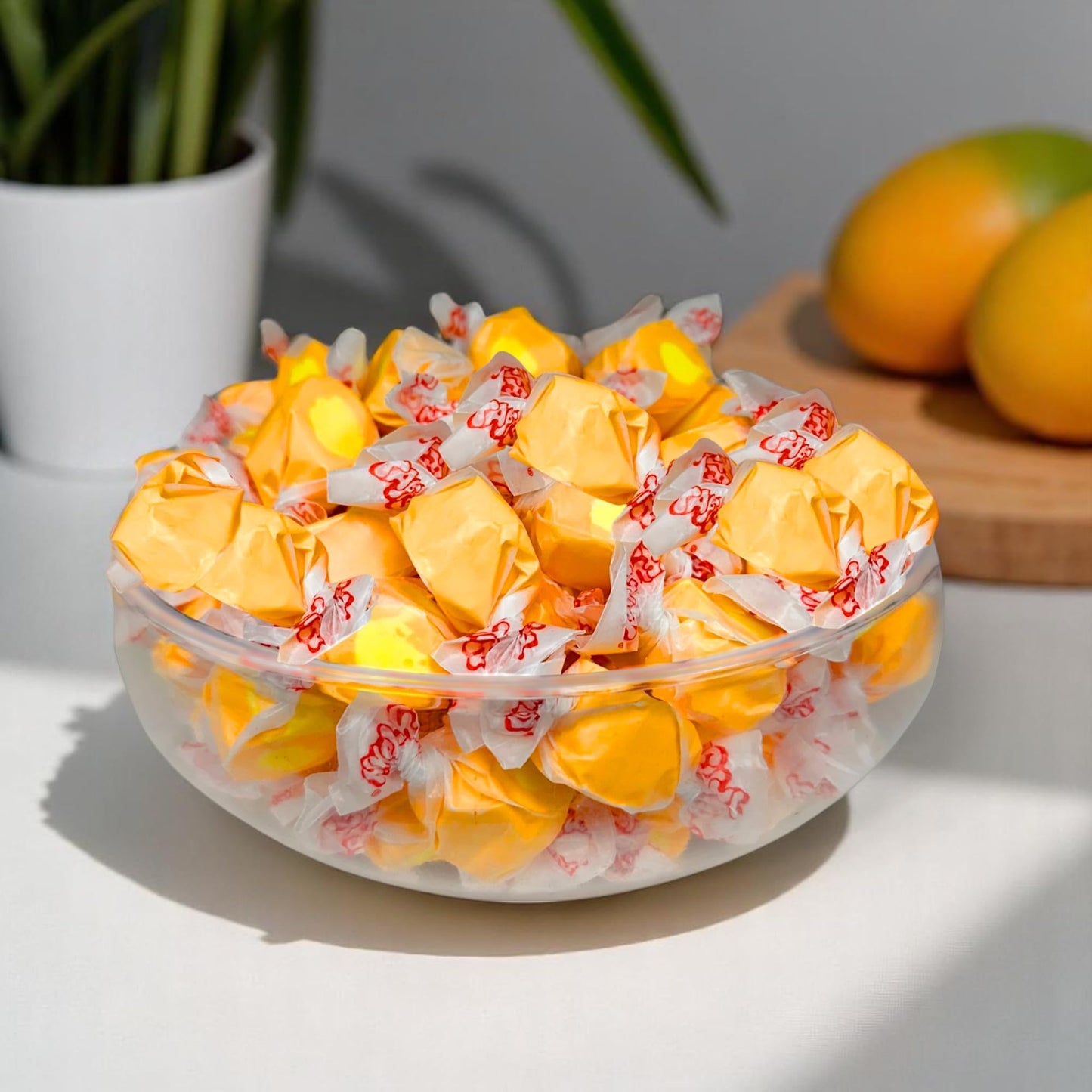 Premium Mango Saltwater Taffy Chewy Candy Sweet, Fruity Flavor Bulk 1 Lb Bag 60+ Pieces Individually Wrapped, Nut & Gluten Free
