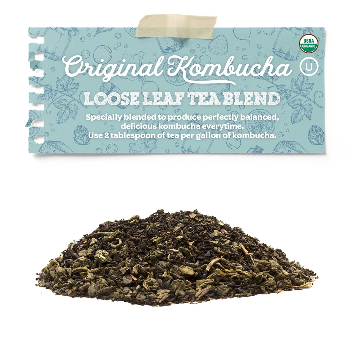 Fermentaholics Organic Kombucha Tea Blend, 8 oz, Makes 22 Gallons, Loose Leaf, Kosher Certified, Black and Green Tea