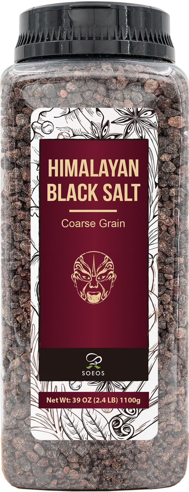 Soeos Himalayan Black Salt, Coarse Grain, 2.4 Pound (39 Oz), Gluten-Free, Natural Mineral Enriched, Natural Faux Egg Flavor, Egg