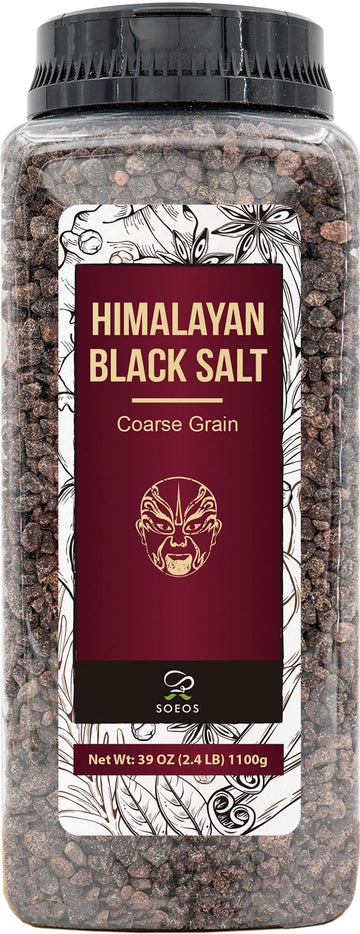 Soeos Himalayan Black Salt, Coarse Grain, 2.4 Pound (39 Oz), Gluten-Free, Natural Mineral Enriched, Natural Faux Egg Flavor, Egg