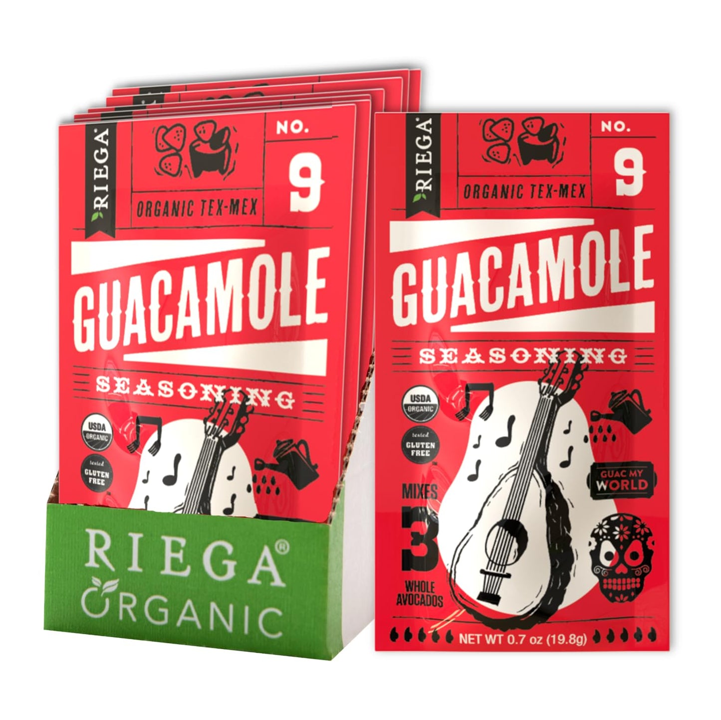 Riega Guacamole Seasoning Blend, Organic Spice Mix for Avocados and Tacos, 0.7 oz Packets, 8 Count