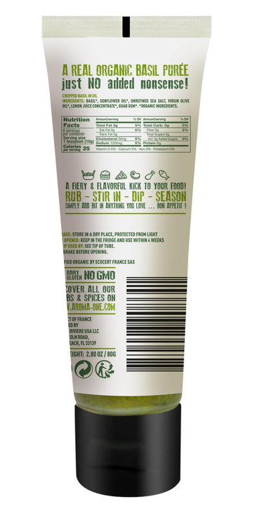Aroma One Basil Puree Paste - Organic Herb Concentrate For Cooking, Seasoning & Sauces - Fresh Flavor Enhancer, Non-Gmo, Gluten-