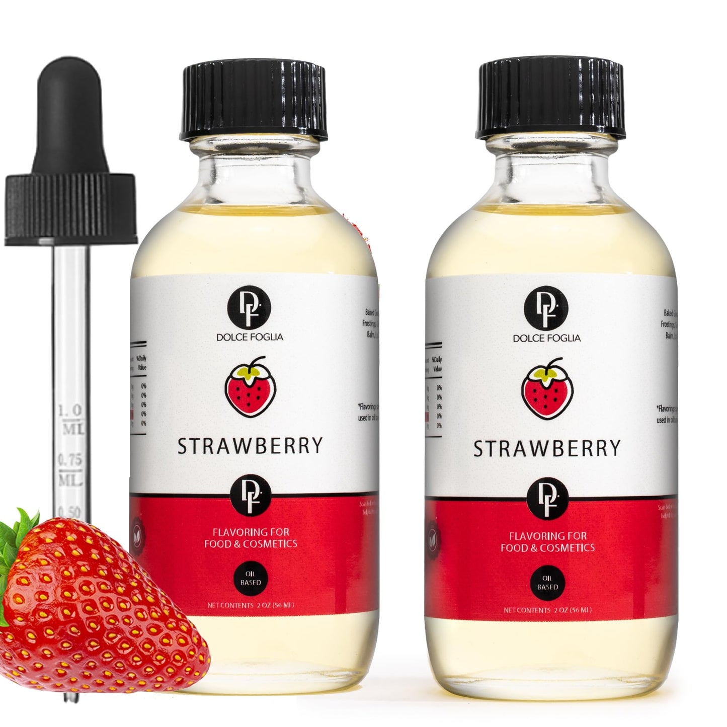 Dolce Flav Strawberry Extract - Oil-Soluble, Sugar-Free, Concentrated Berry Flavor, 2 Ounce, Includes Measured Dropper, Pack of 2