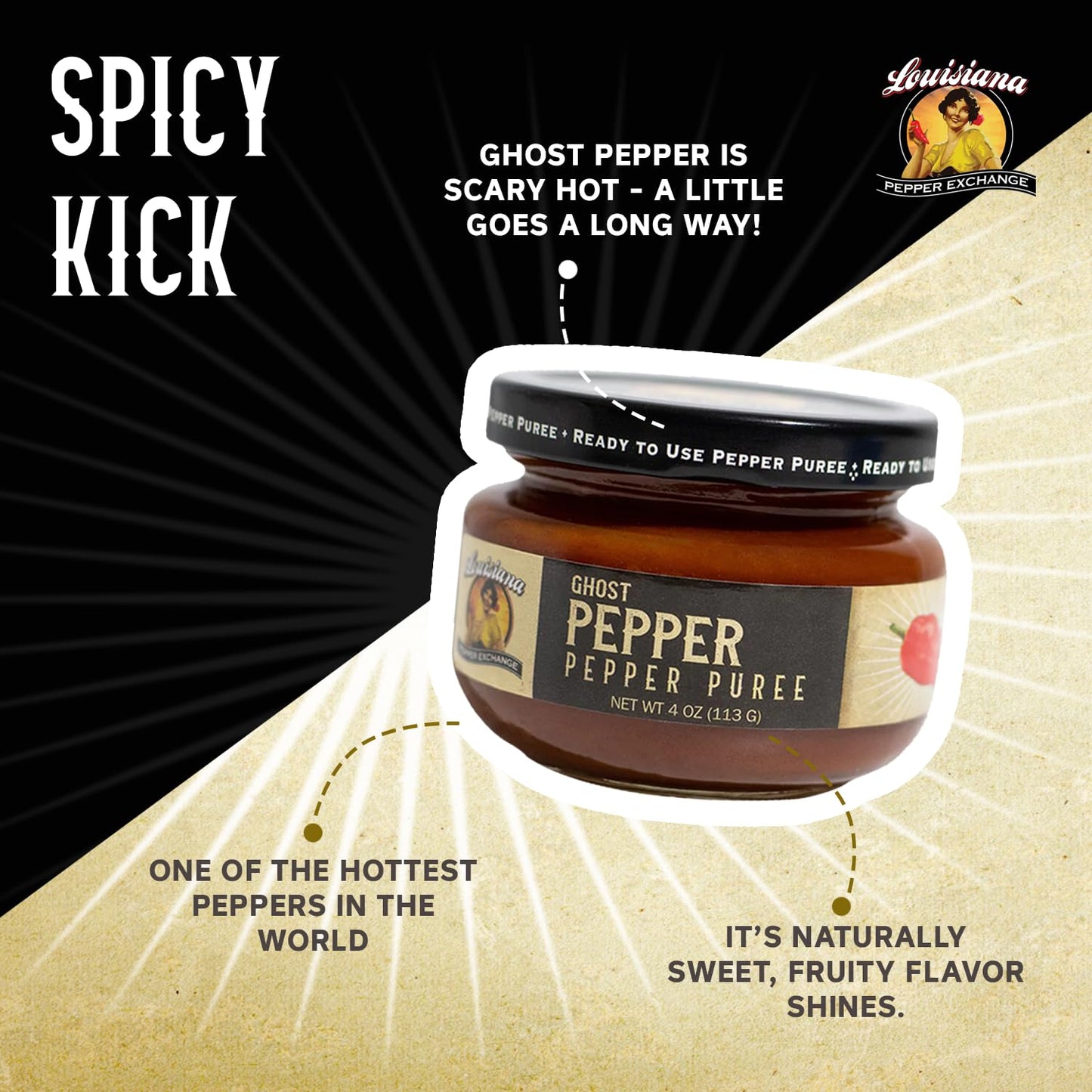 Louisiana Pepper Exchange Ghost Pepper Puree Sauce, Super Hot Chili Spicy Flavor Seasoning, Plant-Based, Gluten-Free, Replaces G
