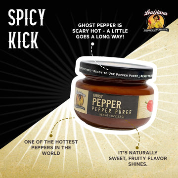 Louisiana Pepper Exchange Ghost Pepper Puree Sauce, Super Hot Chili Spicy Flavor Seasoning, Plant-Based, Gluten-Free, Replaces G