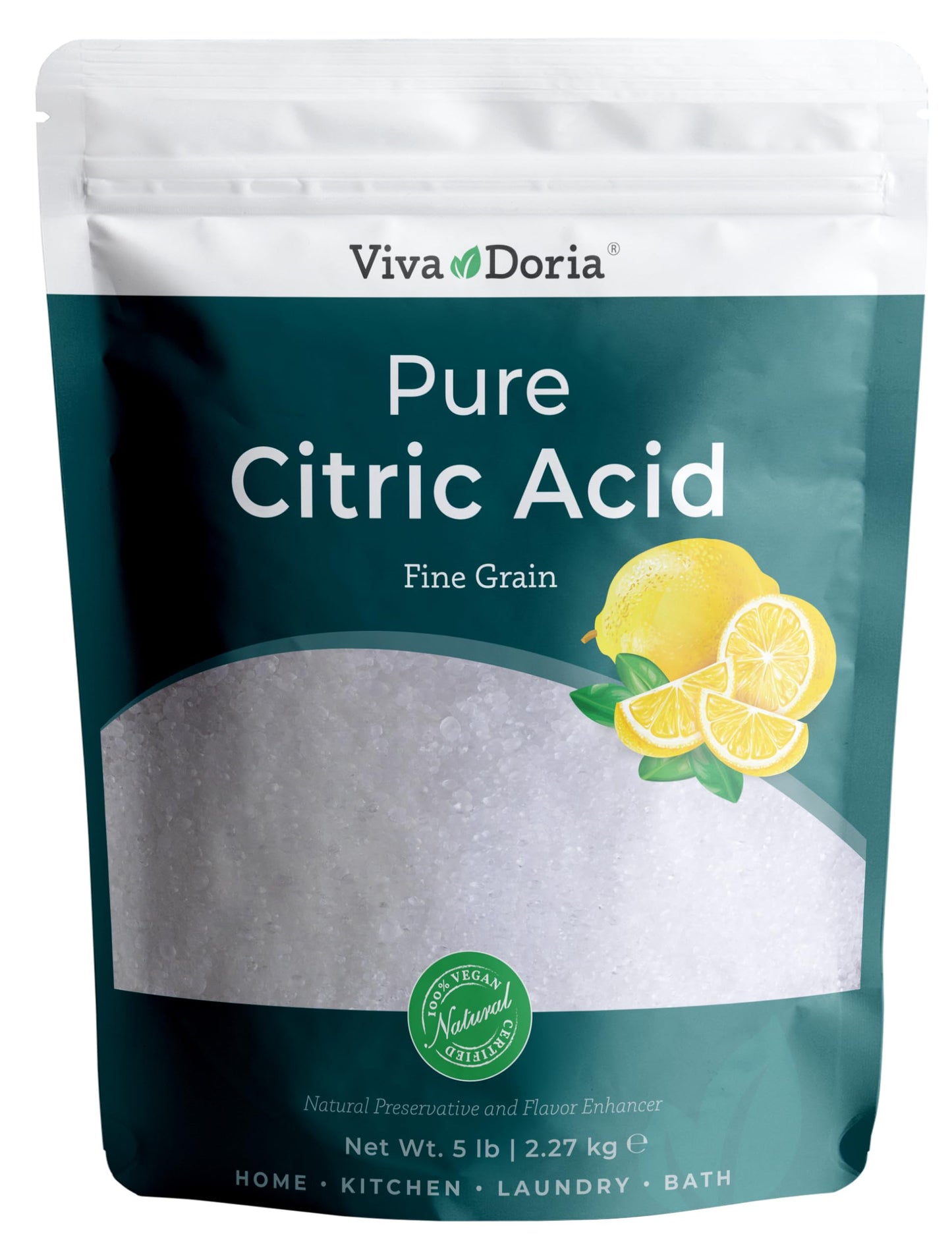 Viva Doria 100% Pure Citric Acid, Food Grade, Fine Grain, 5 Lb (2.27 Kg)