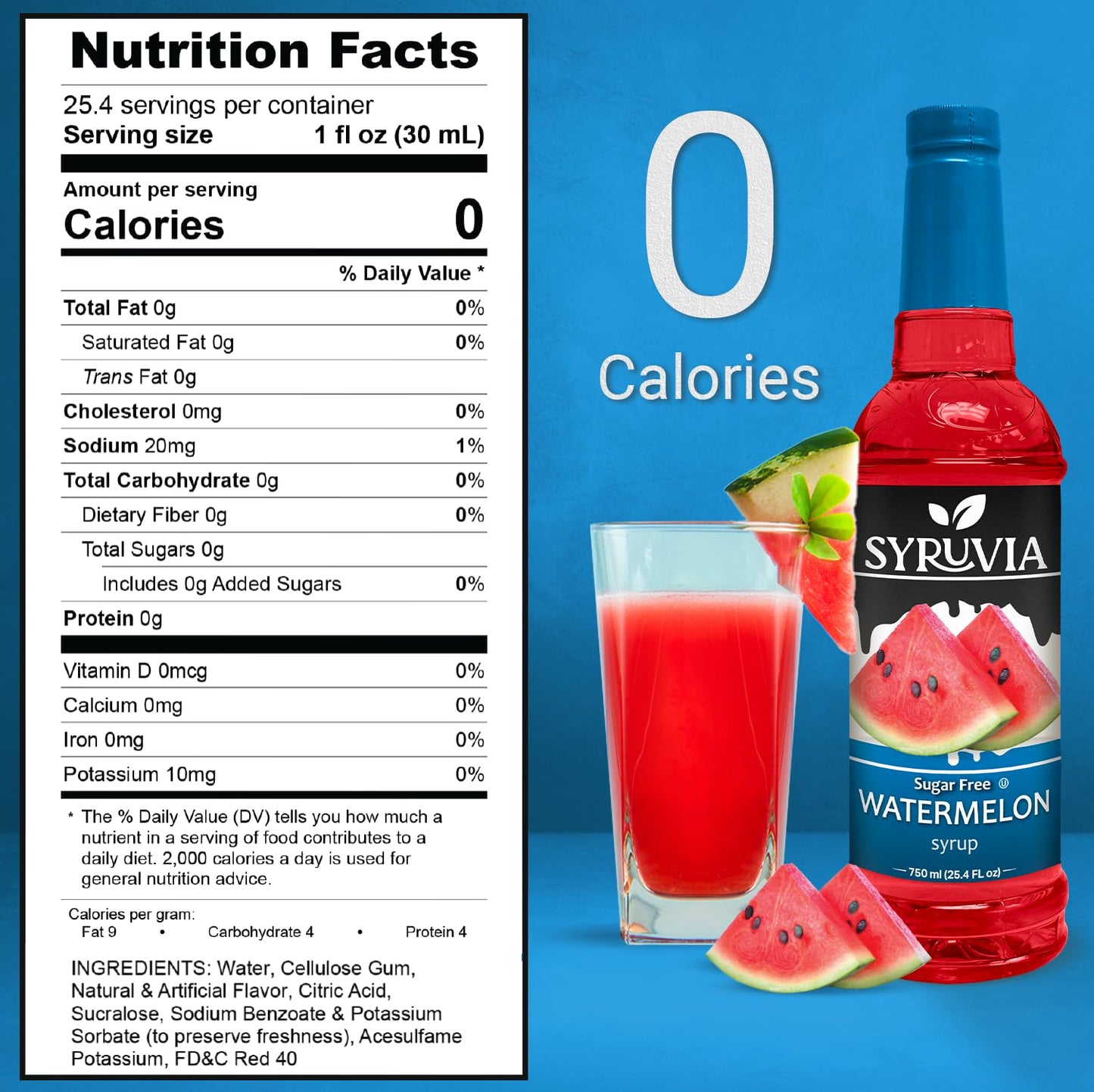 Syruvia Sugar Free Watermelon Syrup For Drinks, 25.4 Ounces Watermelon Flavoring Syrup With Pump