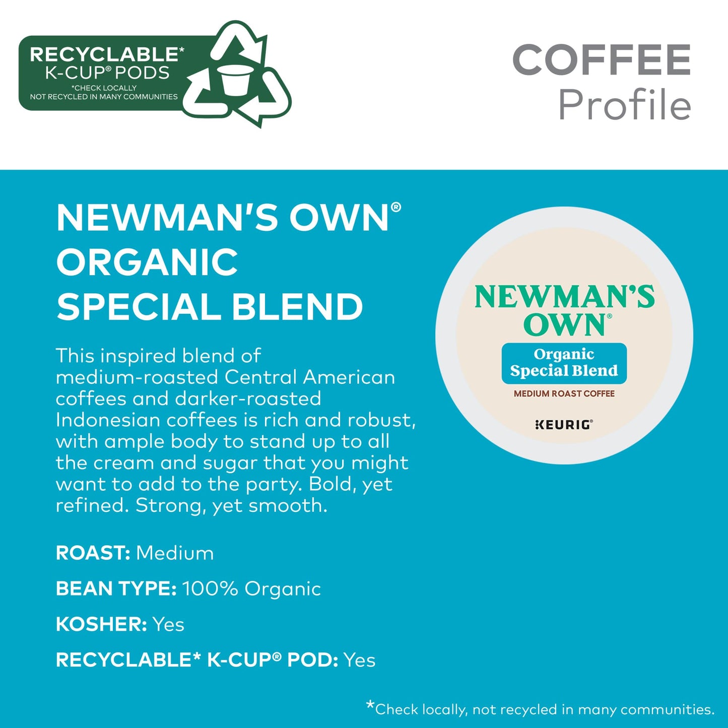 Newmans Own Organics Special Blend Keurig Single-Serve K-Cup Pods, Medium Roast Coffee, 72 Count (6 Packs of 12)