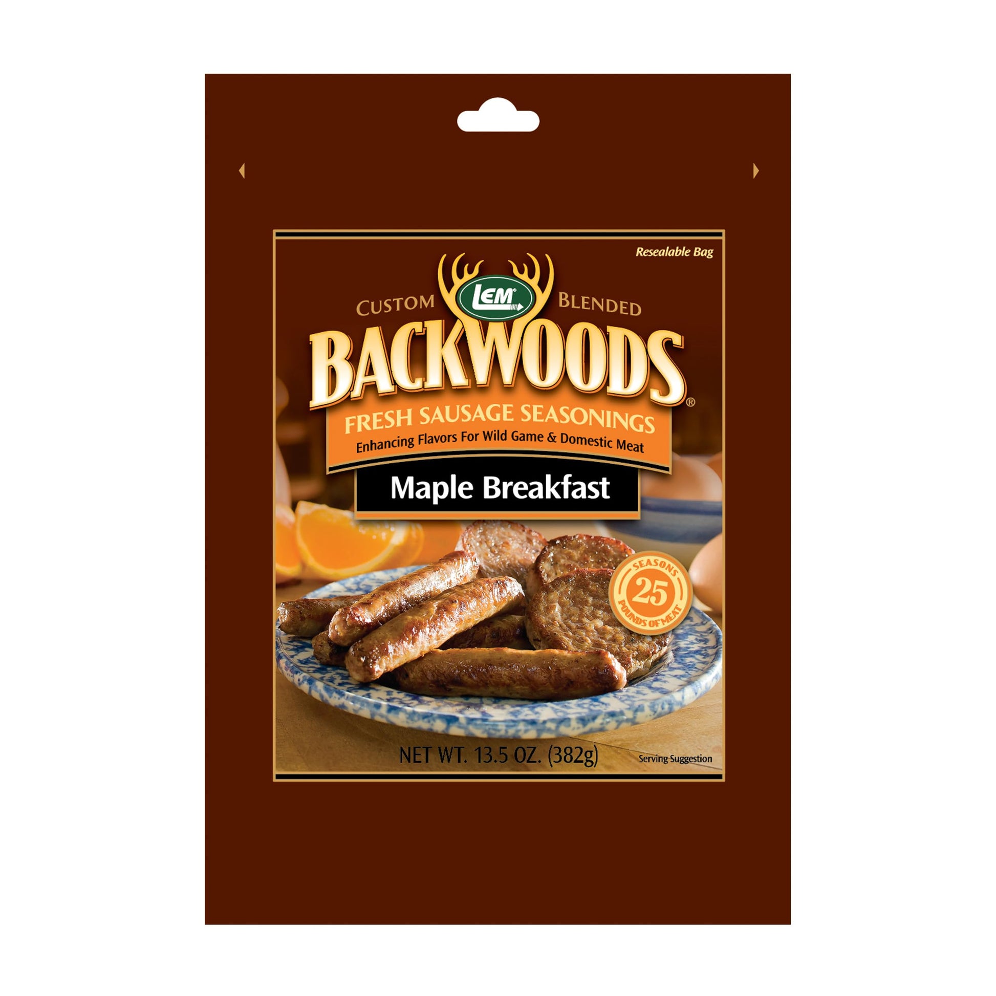 Lem Products Backwoods Maple Breakfast Fresh Sausage Seasoning, Ideal For Wild Game And Domestic Meat, Seasons Up To 25 Pounds Of Meat, 13.5 Ounce Packet