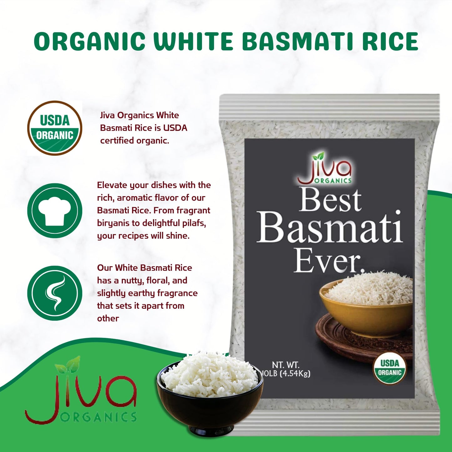 Jiva Organics Organic Basmati Rice - Pure Long Grain, 10 LB Bag