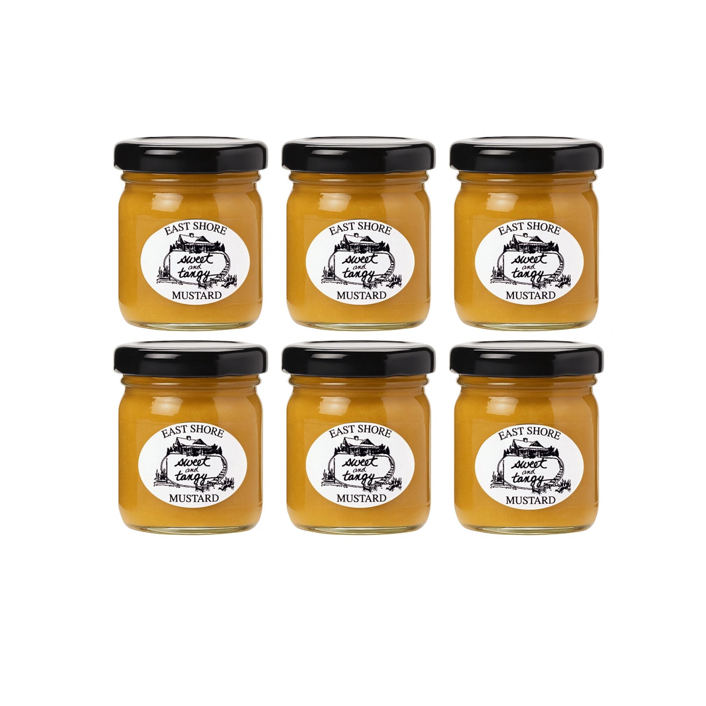 EASTSHORE Sweet & Tangy Mustard - Gourmet Dipping Mustard, 6 Pack of 1.4 oz Mini Jars, No Salt Added, Perfect for Travel & Gift Baskets