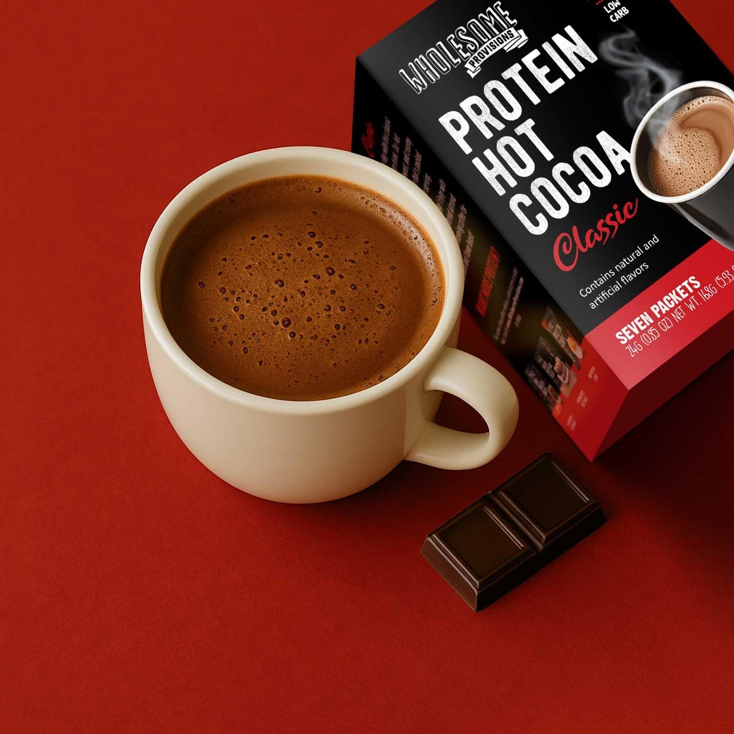 Wholesome Provisions Protein Hot Chocolate Mix, Keto, 15g Protein, 2g Net Carbs, 7 Pack, Instant Cocoa
