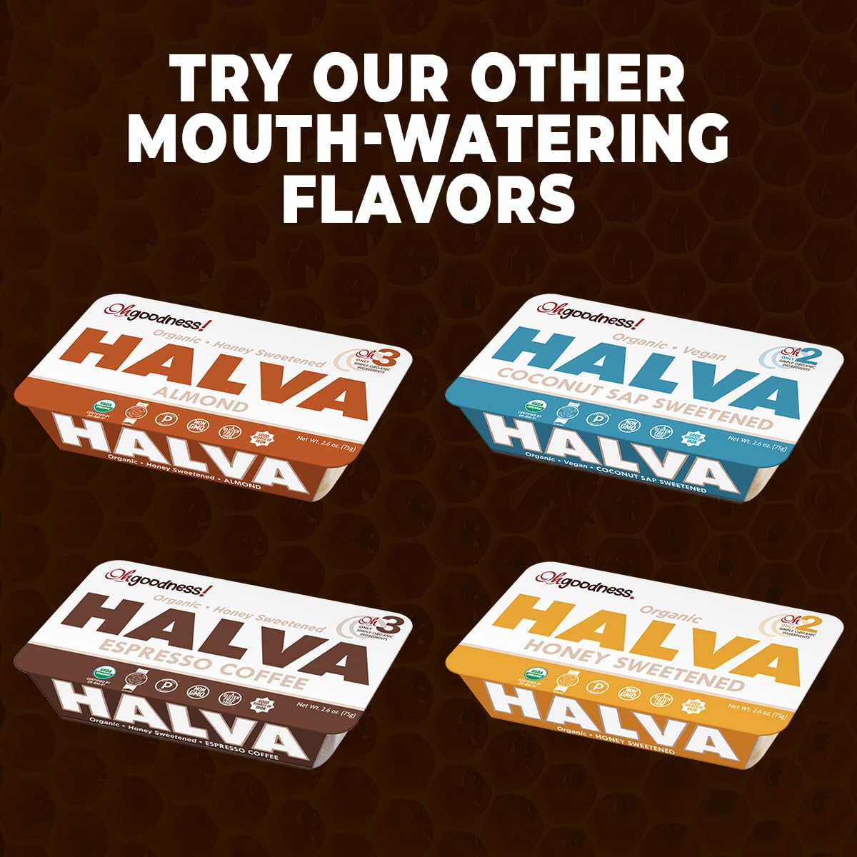 Wellbees Organic Honey Halva Snack - Honey & Dark Chocolate - 75g Each - Case of 12 - Paleo Approved