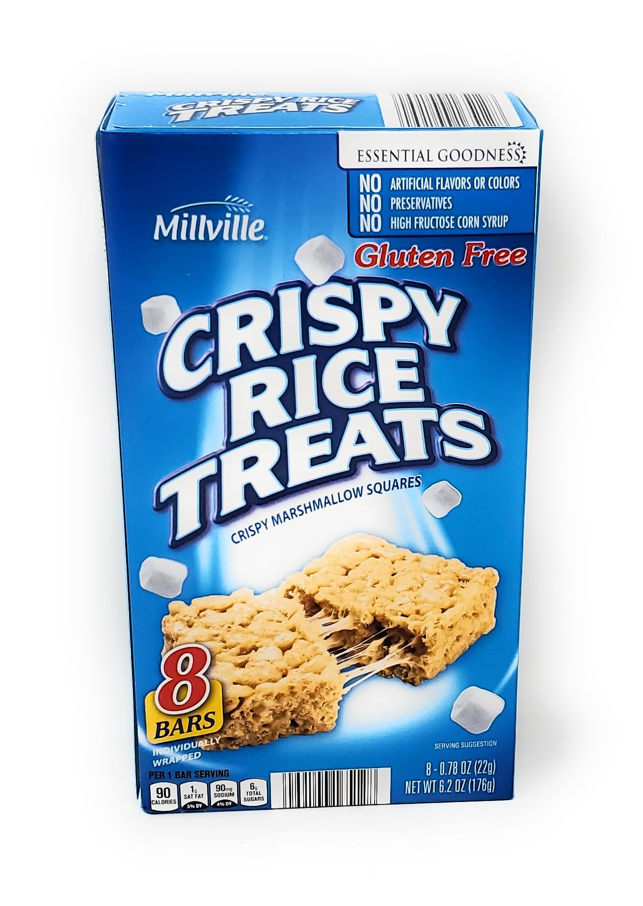 Crispy Rice Treats Marshmallow Squares, Gluten Free, No Artificial Flavors, No High Fructose Corn Syrup, 8 Bars, 6.2 oz/176g (Pa