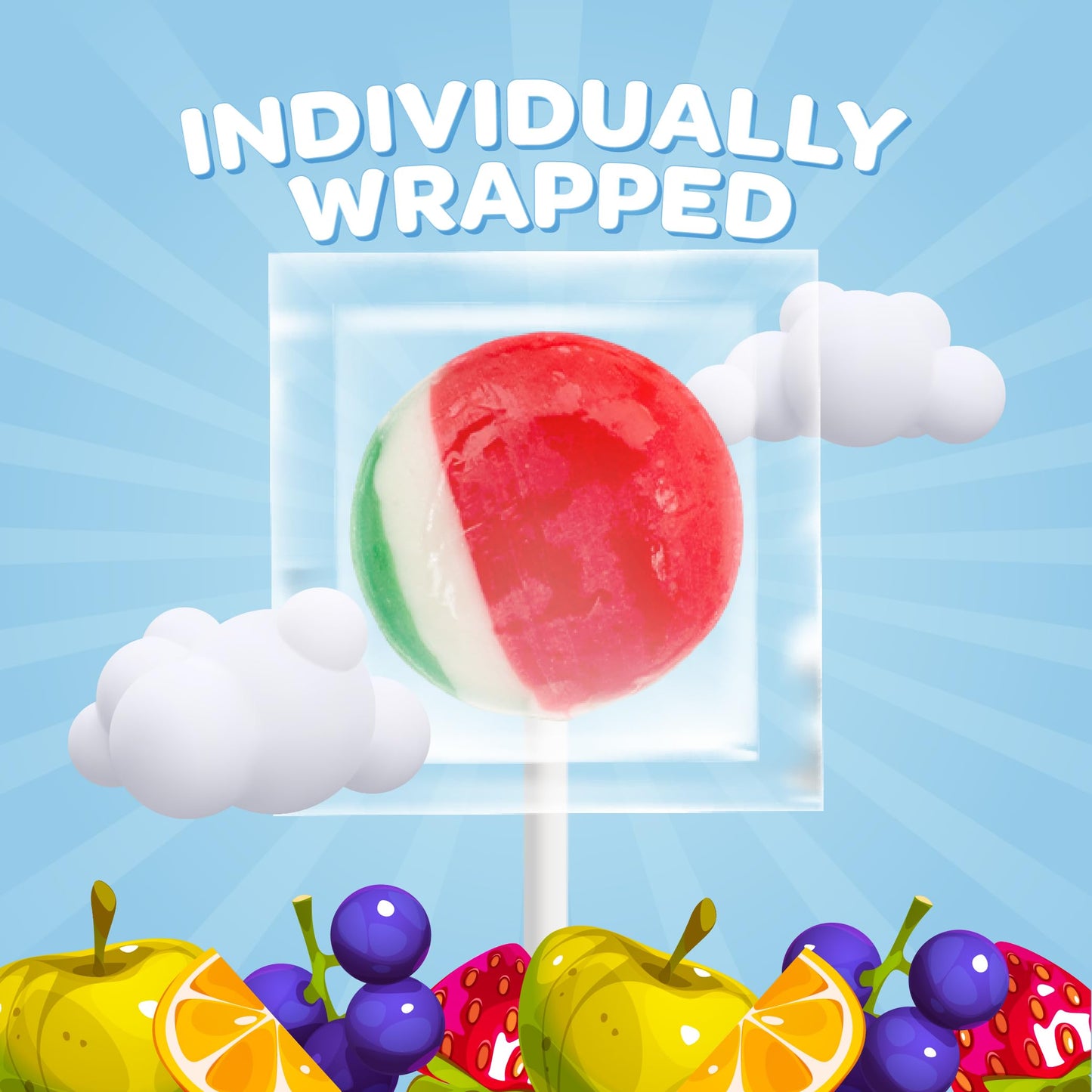 Flat Lollipops Hard Candy, Bulk Pack 2 Pounds (75 Count), Assorted Fruit Flavored