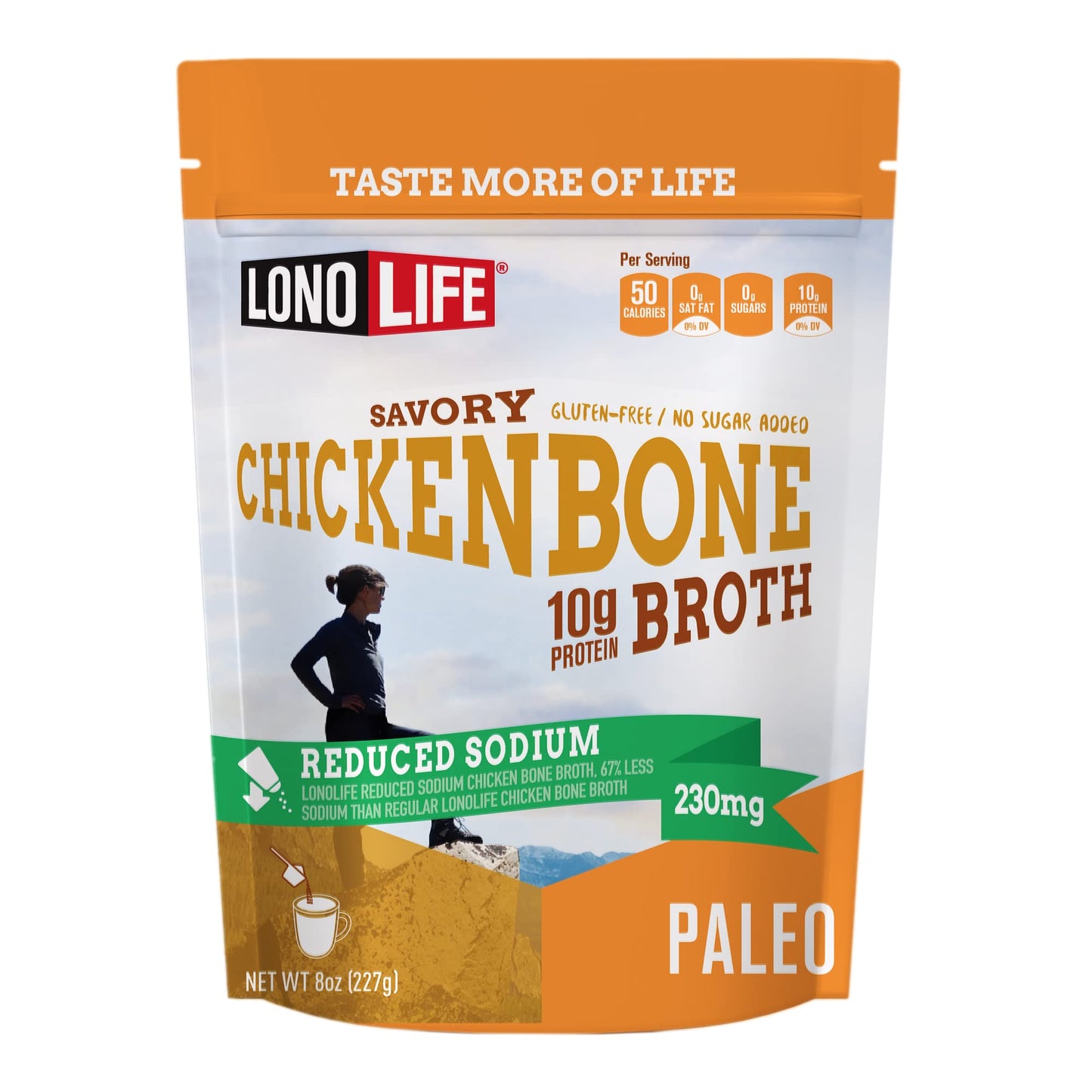 LonoLife Reduced Sodium Chicken Bone Broth Powder Mix | 10g Protein | Collagen-Rich, Keto & Paleo Friendly | Natural Ingredients