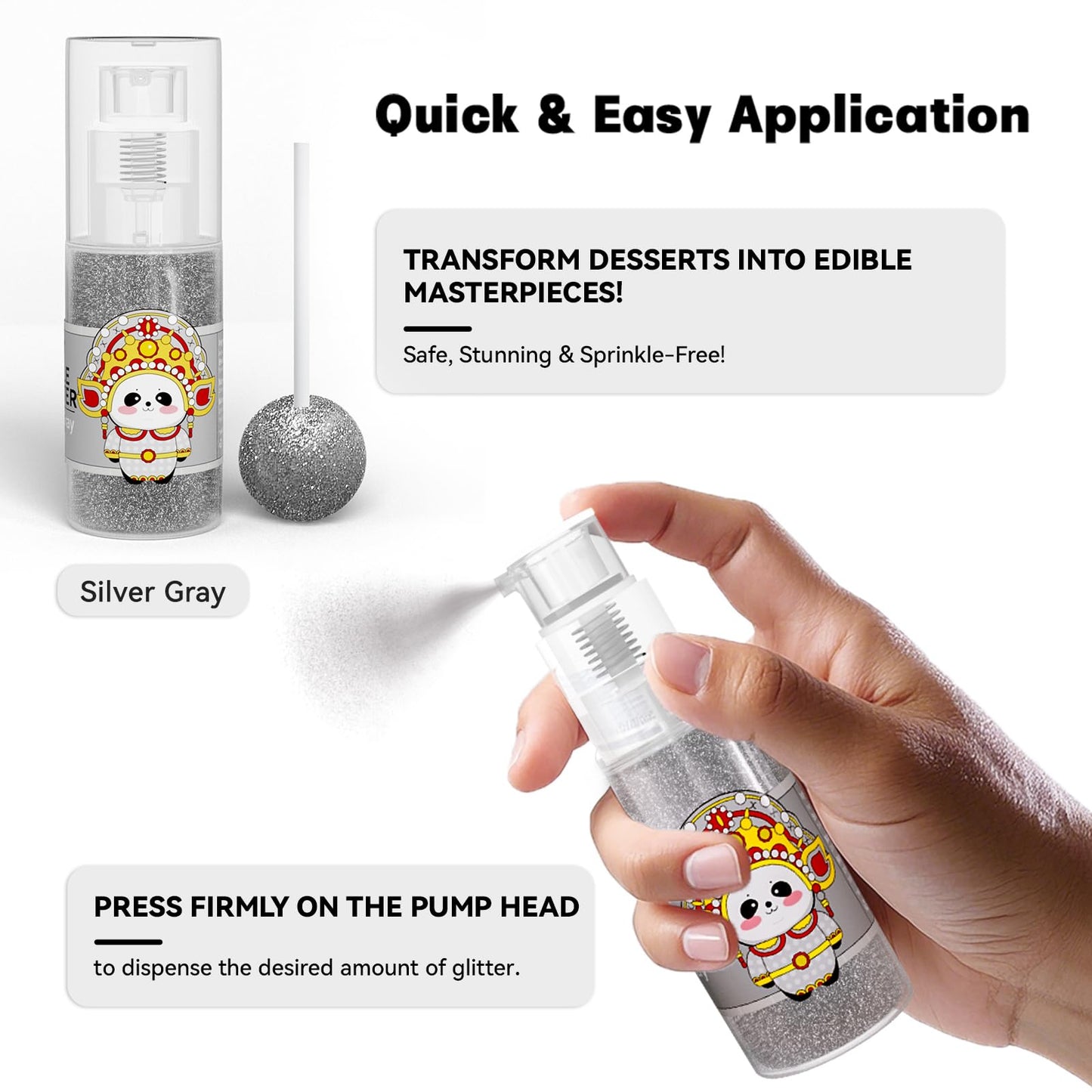 CAKESTAR Edible Glitter Spray - 10g Luster Dust for Cakes & Drinks - Silver Gray