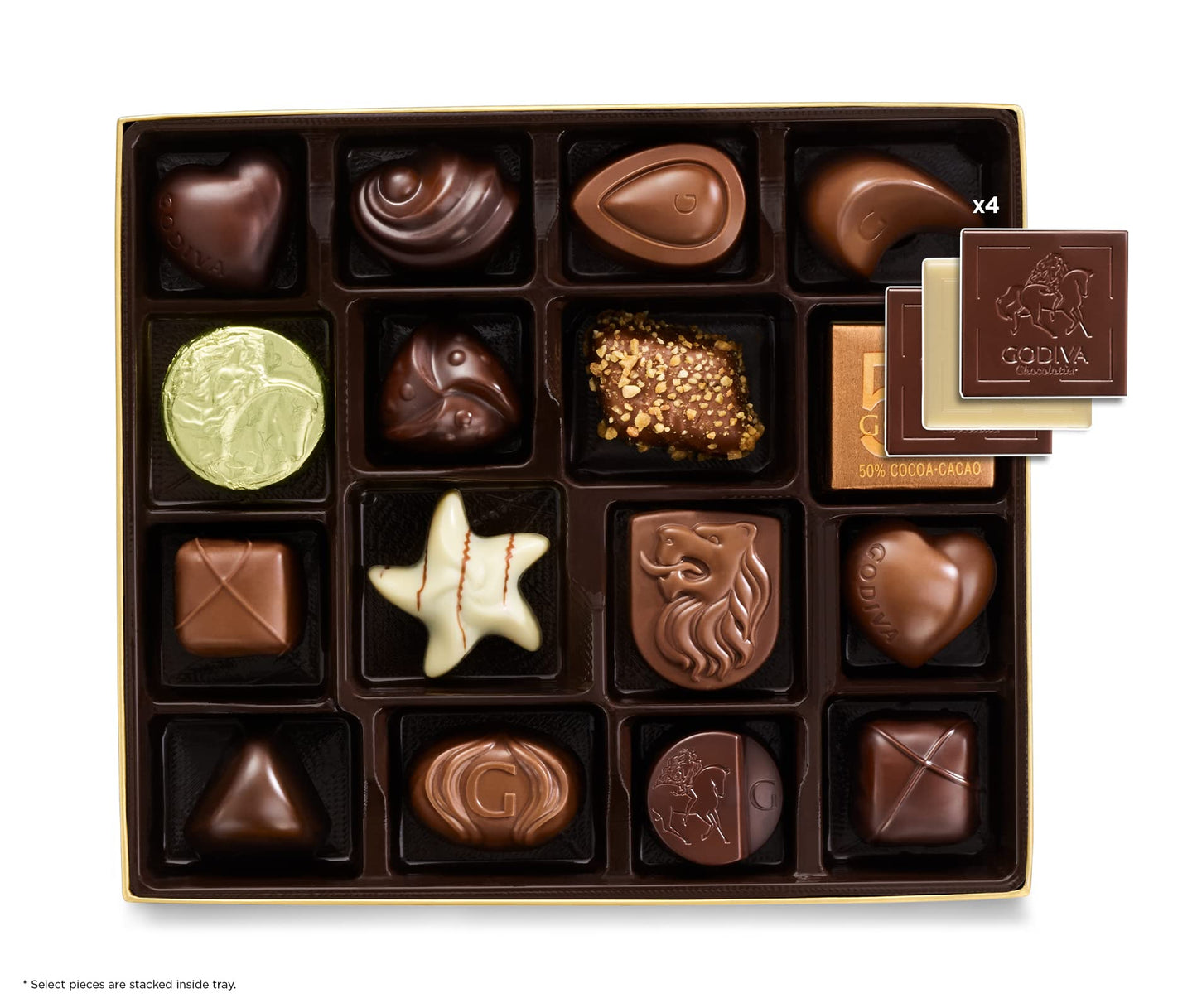 Godiva Chocolatier Chocolate Gift Box For Birthday, Thank You, Anniversary, Congratulations Gift Basket Gold Ribbon Gourmet Candy Assortment With Praline, Caramel In Milk, White, Dark Chocolate, 19Pc