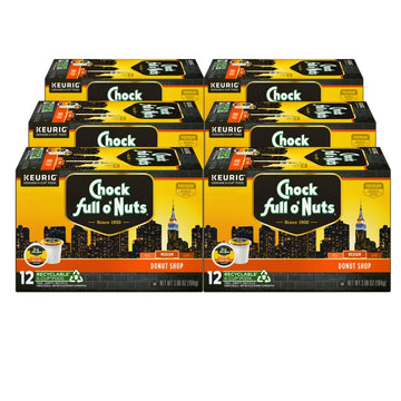 Chock Full oNuts Donut Shop Coffee, Compatible with K-Cup Pods, 12 Count, Pack of 6