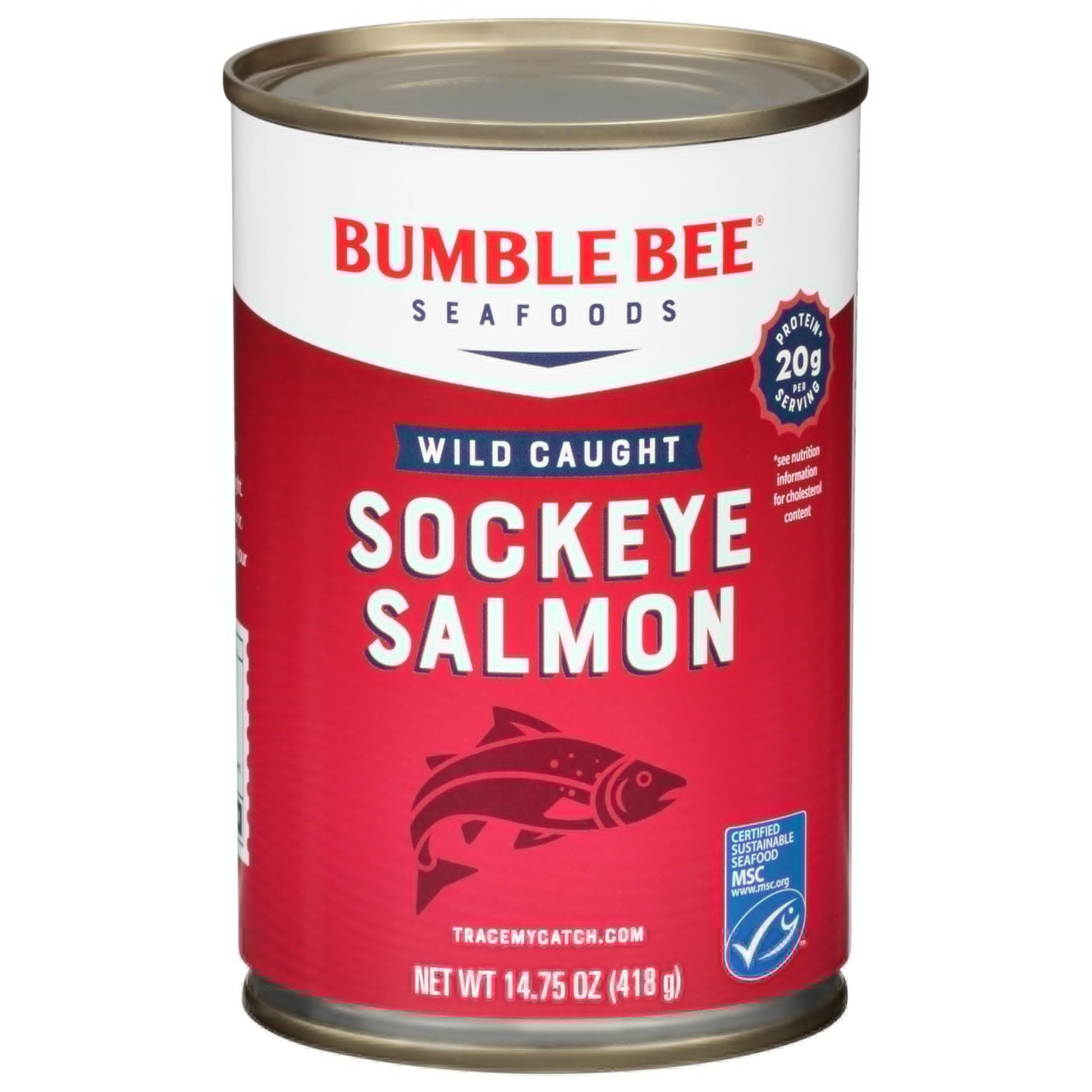 Bumble Bee Canned Red Sockeye Salmon  14.75 Oz Can - Top-Grade Wild Caught Salmon With Skin & Bones - 20G Protein - Msc Certified Sustainable Seafood  Non-Gmo  Gluten Free  Kosher