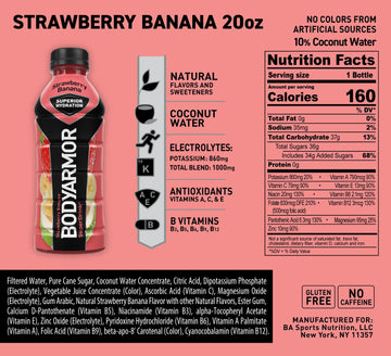 Bodyarmor Sports Drink Sports Beverage, Strawberry Banana, Coconut Water Hydration, Natural Flavors With Vitamins, Potassium-Packed Electrolytes, Perfect For Athletes, 20 Fl Oz (Pack Of 6)