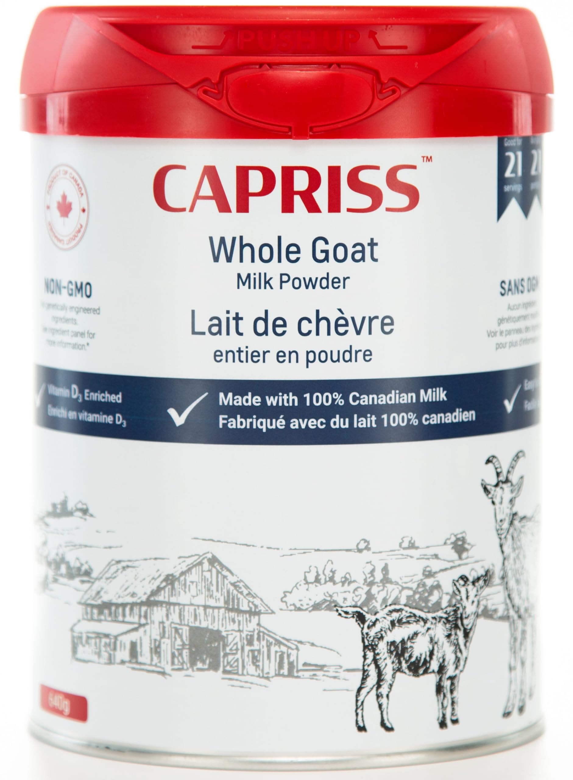 Capriss Whole Goat Milk Powder, 22.5oz | Canadian Family Farm Sourced, Vitamin D Enriched, High Protein & Calcium, A2 Milk, Easy
