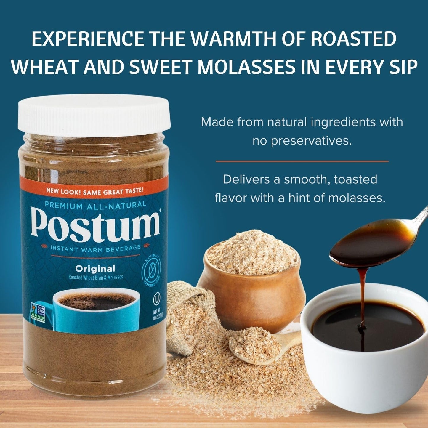 Postum Coffee Substitute Original, Caffeine-Free, Vegan Drink, 8oz (Pack of 3)