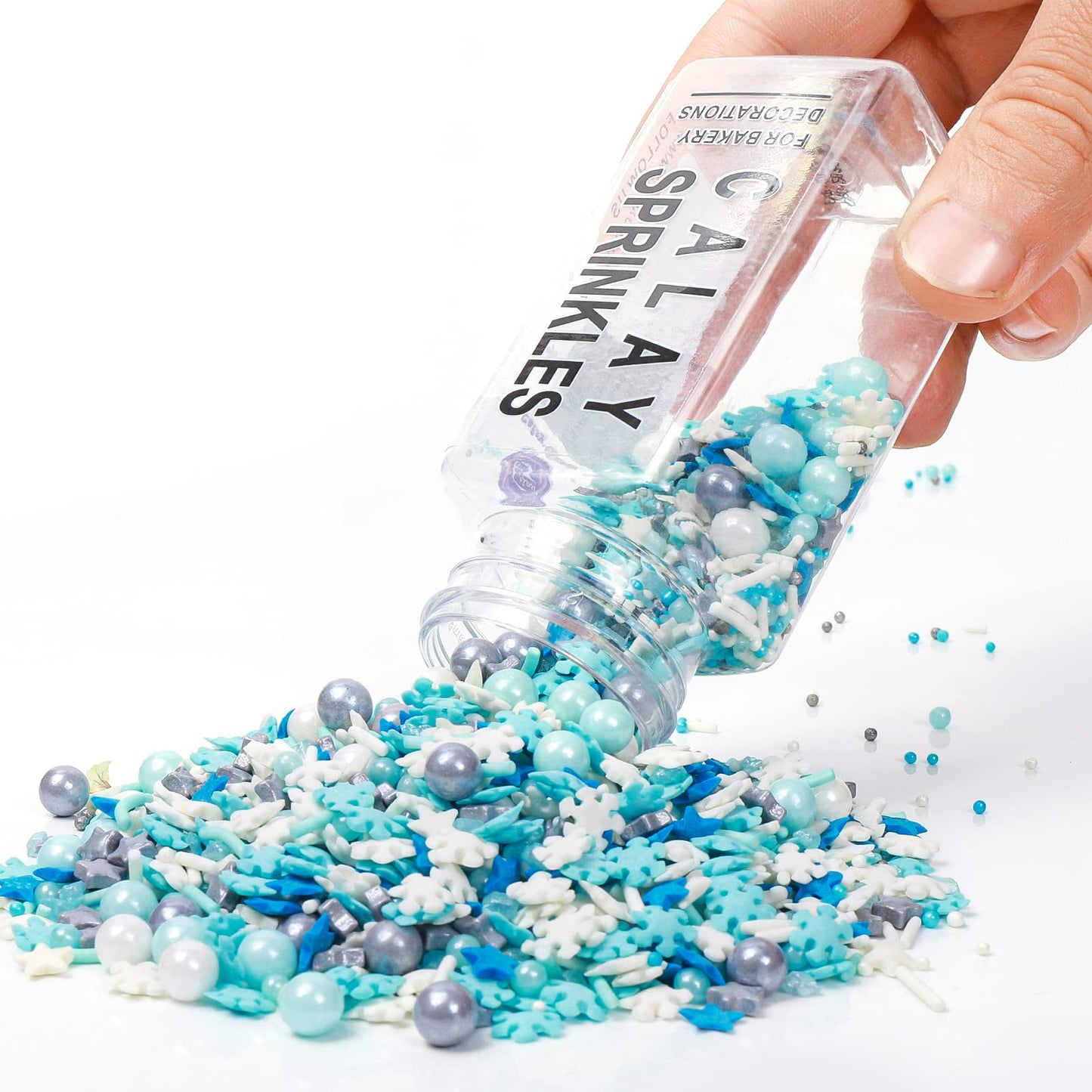 EPHVODI Snowflake Sprinkles Mix - Blue Baking Cake Toppers, 5.8 oz Jar, Ideal for Cookies, Ice Cream, and Celebrations