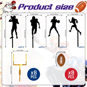 24 Pcs Football Cake Decorations 8 Pcs Cake Goal Post Topper 8 Pcs Mini Football 8 Pcs Rugby Ball Player Cake Toppers For Footba