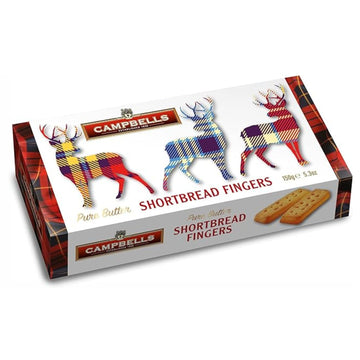 Campbells Shortbread Pure Butter Shortbread Cookies - Tartan Stag Carton, 5.3 Oz (150g), All-Butter Fingers, British Tea Biscuits