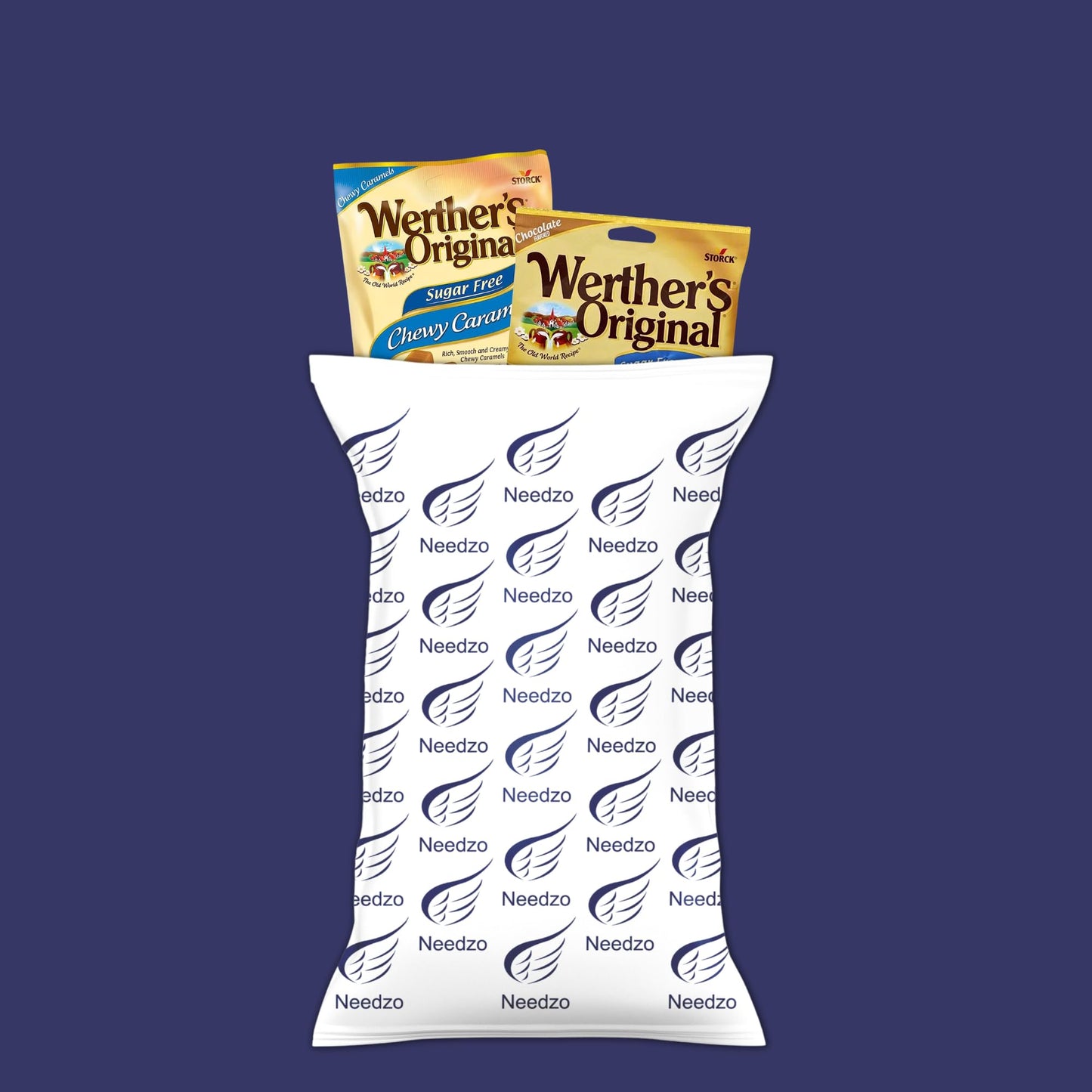 Needzo Werther'S Original Sugar Free Chewy Caramels And Chocolate Caramel Hard Candies Bundle, Shareable Bag With Individually W
