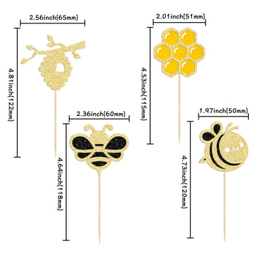 Gyufise 24Pcs Bumble Bee Cupcake Toppers Glitter Heart Honeycomb Bee Cupcake Picks Baby Shower Cake Decorations For Bee Theme Ba