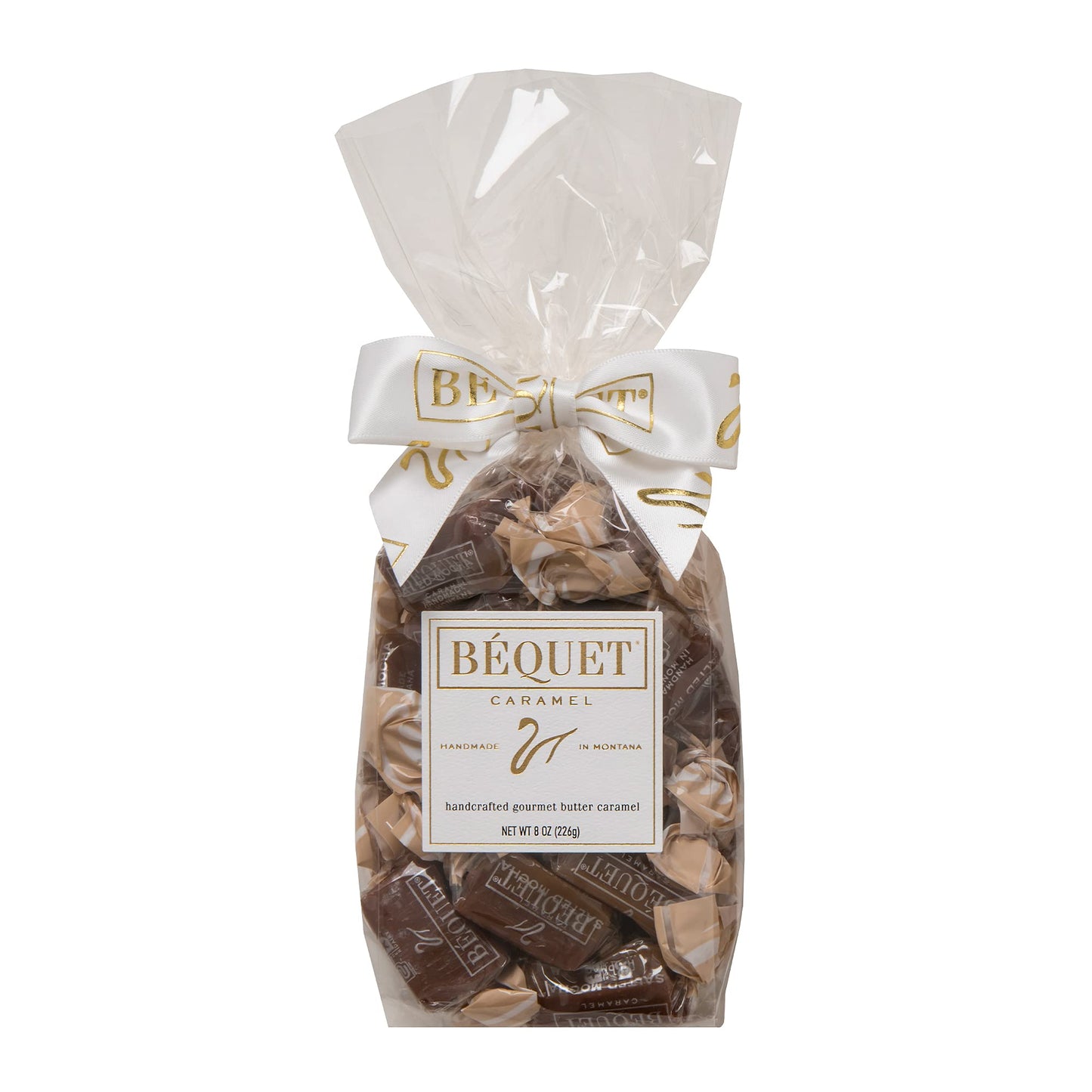 Béquet Caramel - Salted Mocha Gourmet Candy - Coffee Candy Individually Wrapped - Gourmet Sea Salt Caramel - Made In Montana - Kosher (Star D) And Gluten Free - 8Oz Gift Bag