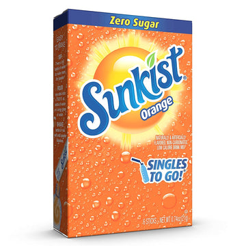 SINGLES TO GO! Sunkist Orange Drink Mix, 3 Boxes with 6 Packets Each, 18 Total Servings, 0.25 Ounce (Pack of 3)