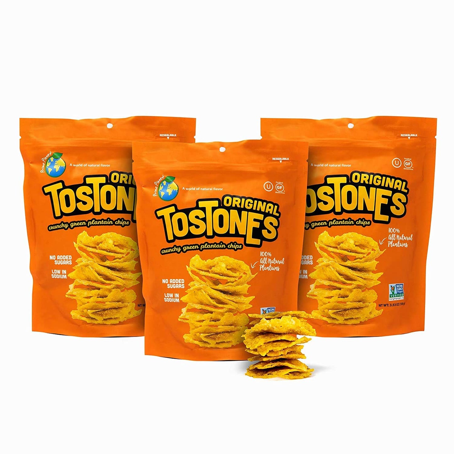 Prime Planet Tostones Crunchy Plantain Chips, Original Flavor, 3 Pack, 3.53 Oz Total