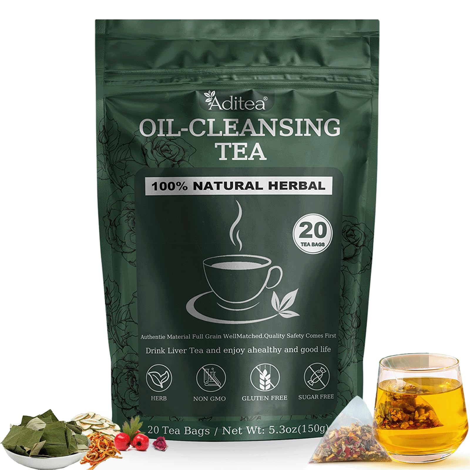 RCSCBC Oil Cleansing Tea - 10 Herbal Formula, 20 Tea Bags, 1pcs