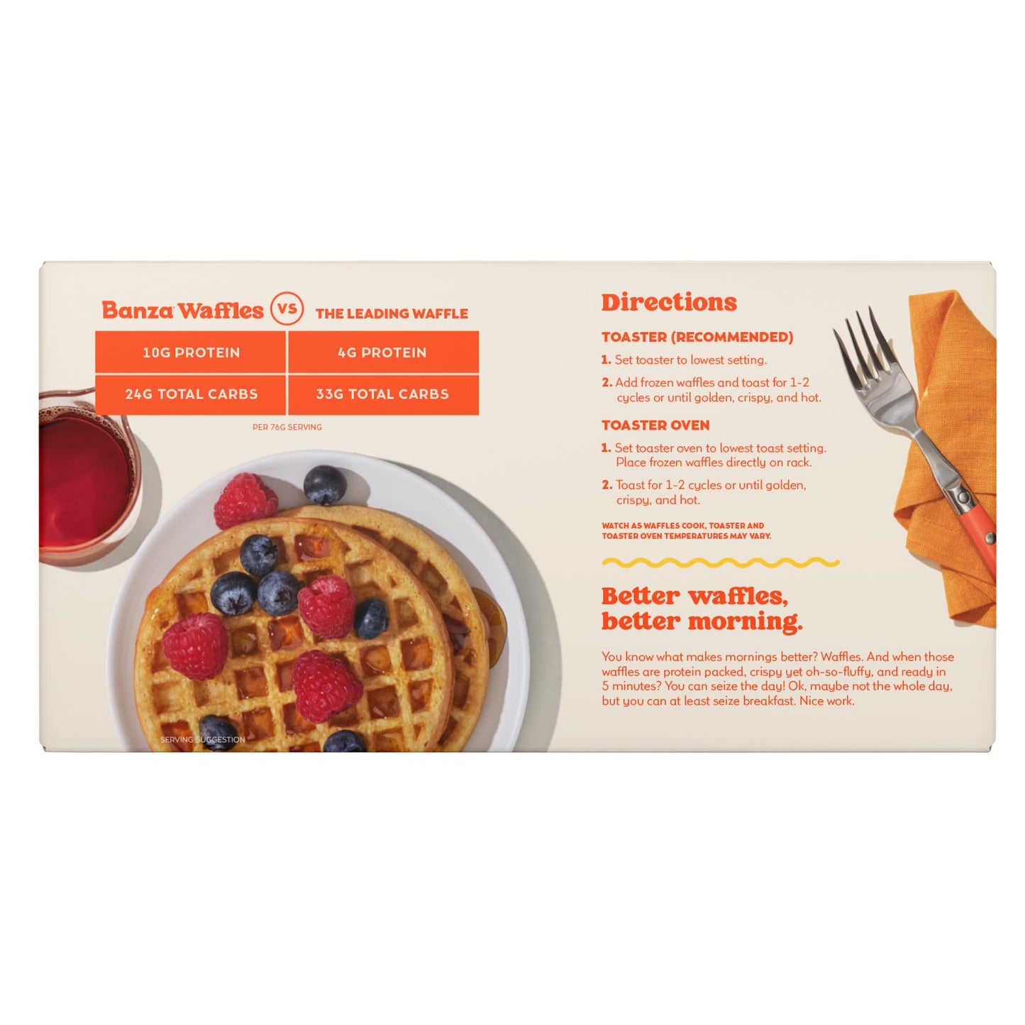 Banza Homestyle Protein Waffles, Frozen Waffles from Chickpeas - High Protein, Gluten Free, Lower Carb Toaster Waffles, 8oz