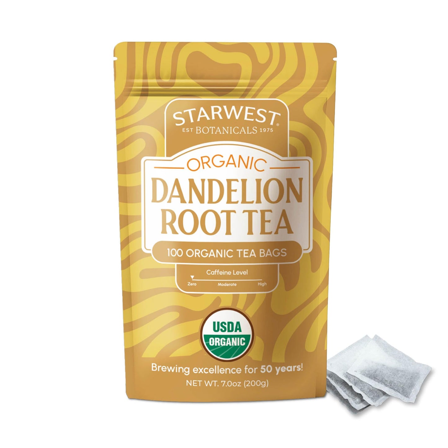 Starwest Botanicals Organic Dandelion Root Tea - Cleansing Herbal Tea  Energy Blend Free  Natural Elimination Support  Usda Organic Dandelion Root Roasted  Non Gmo - Bulk Pack  100 Tea Bags