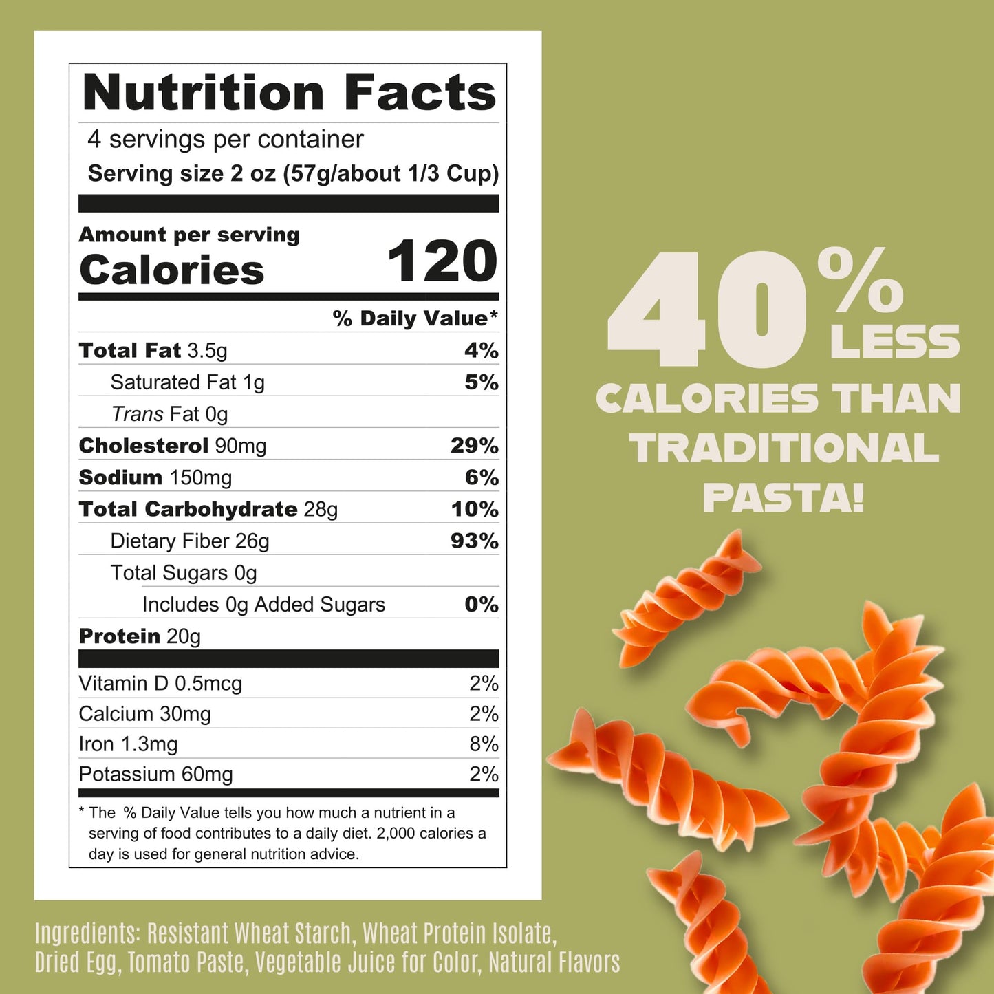 Care Free Kitchen Sundried Tomato 3-Pack (8 Oz. Bags) Rotini Keto Pasta Noodles, 20G High Protein, Low Carb 2G Net Carbs, 26G Hi