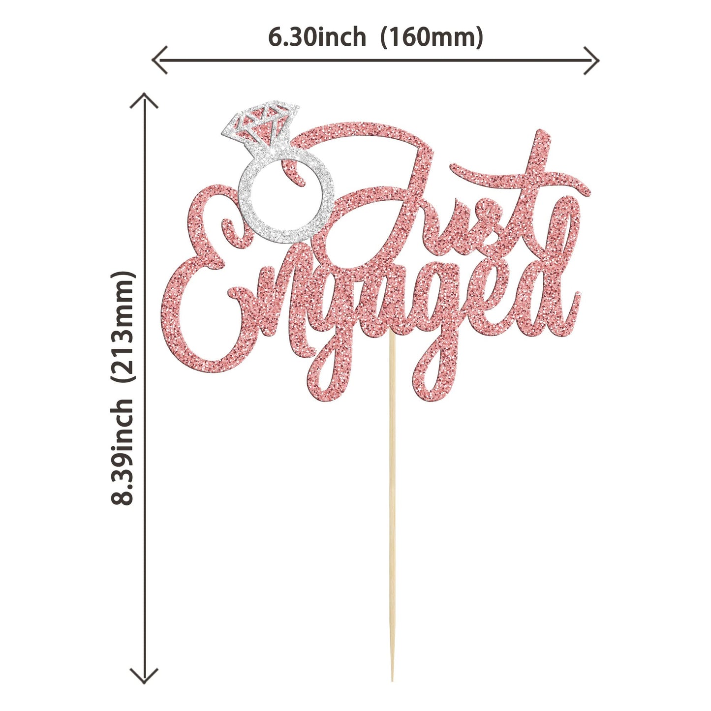 Gyufise Engagement Cake Topper, Rose Gold Glitter, Small Size, Model UKZN0552-RG, Paper Material, Wedding Party Decoration