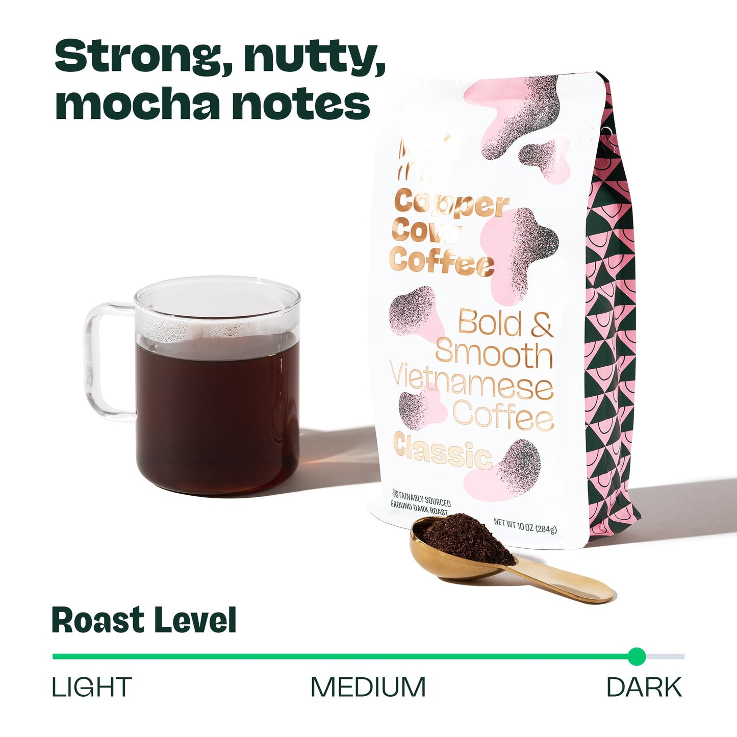 Copper Cow Premium Vietnamese Ground Coffee | Classic Black | Dark Roast | Universal Grind | 10 Oz