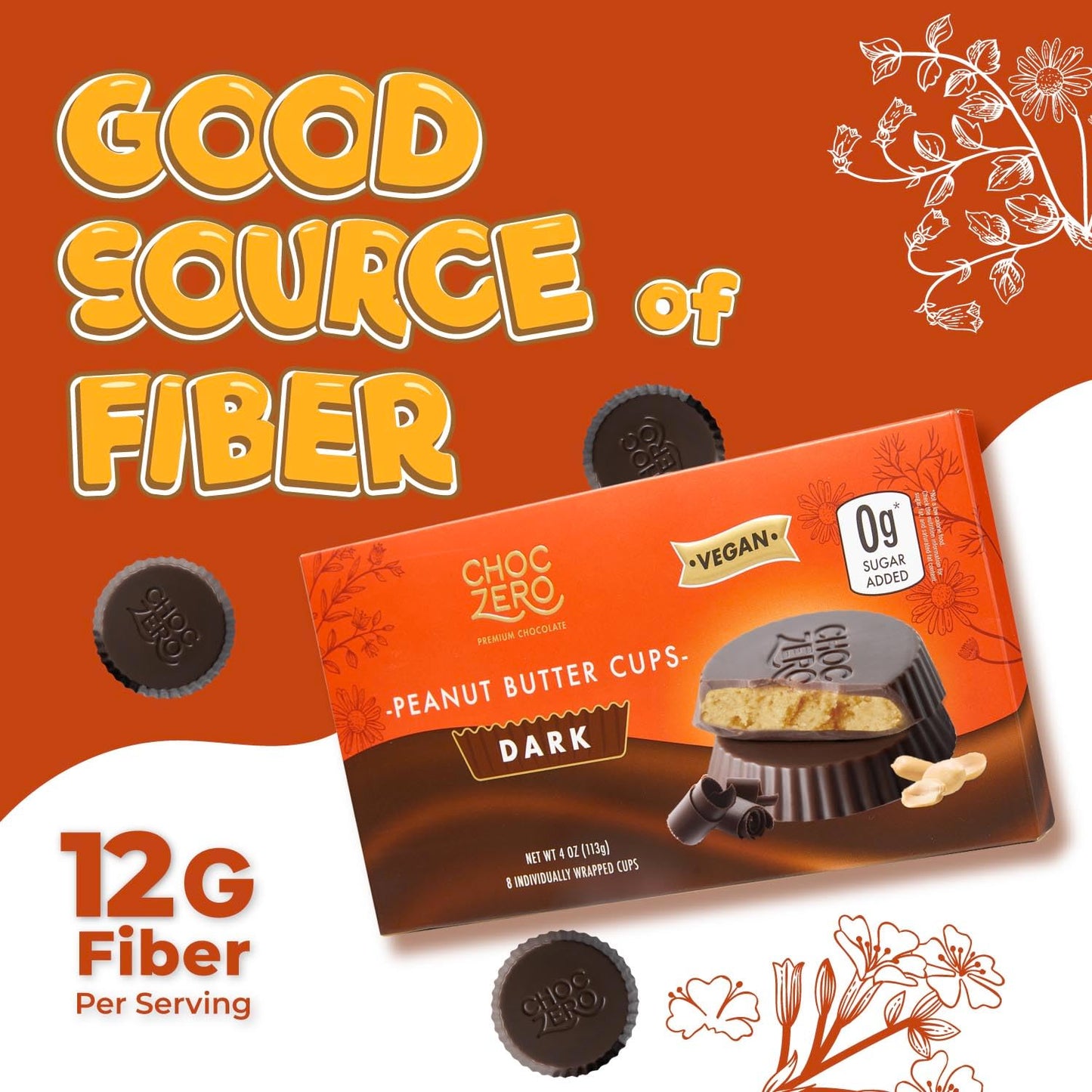 Choczero Dark Chocolate Peanut Butter Cups, Vegan, Sugar Free, Low Carb, Gluten Free, 4 Ounce (Pack Of 4), 32 Cups Total