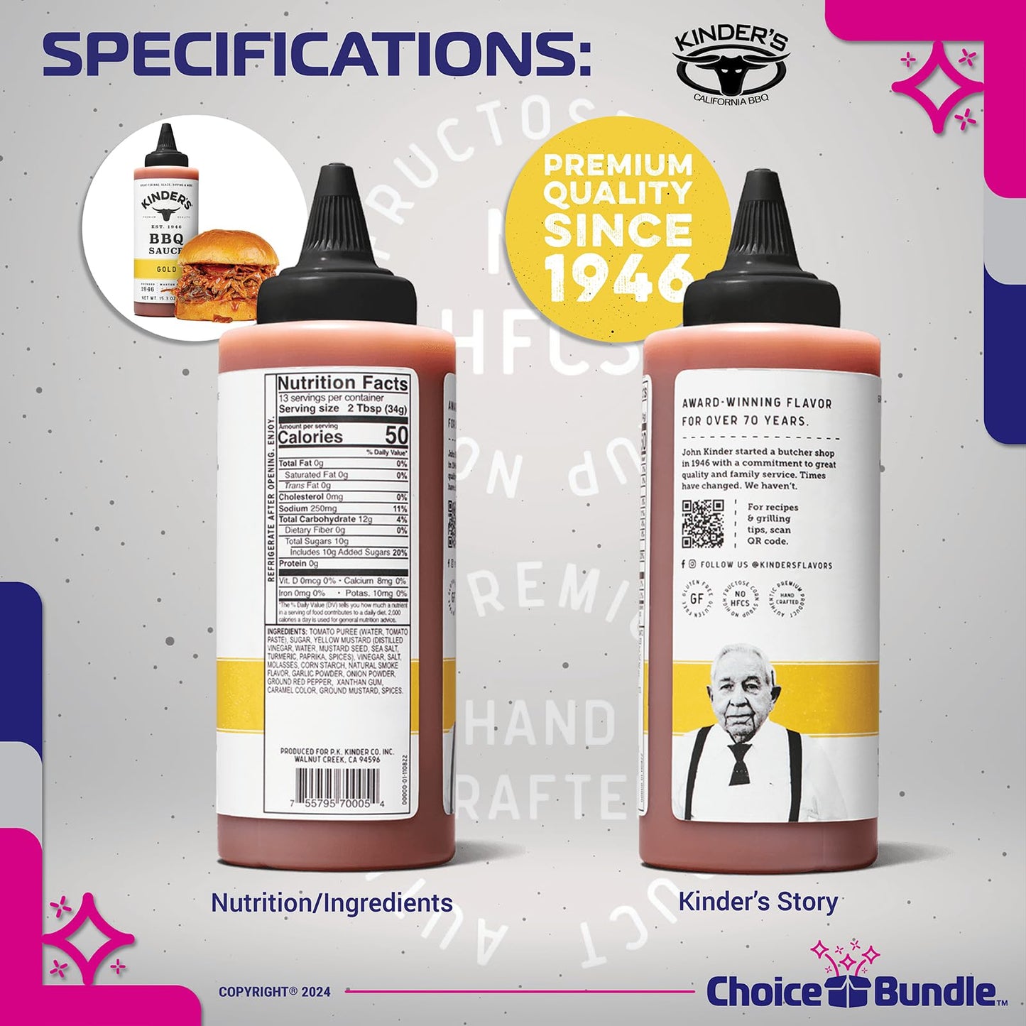 Choice Bundle Kinder’s Gold BBQ Premium Barbecue Sauce 2 Pack, 30.6 oz - Great for Dipping, Tossing, Glazing & More