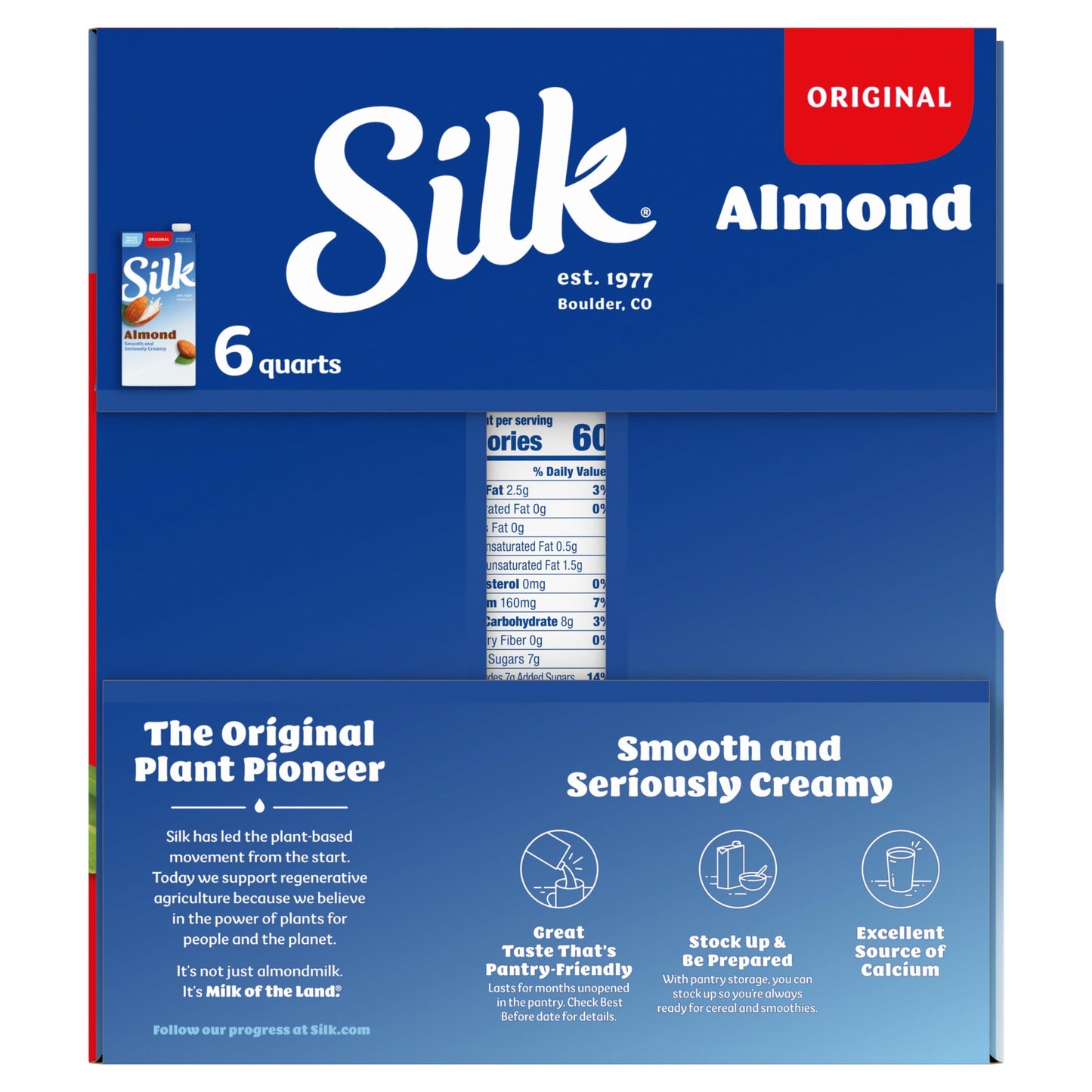 Silk Shelf-Stable Almond Milk, Original, Dairy-Free, Vegan, Non-GMO Project Verified, 1 Quart (Pack of 6)