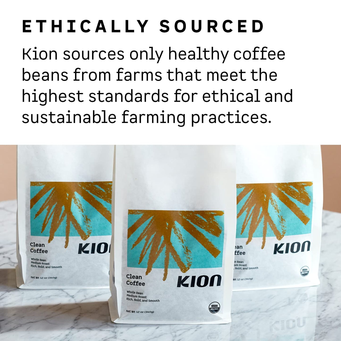 Kion Organic Whole Bean Coffee, Tested for Toxins, Ethically Sourced, Rich, Bold, and Smooth, Medium Roast 12 Oz (3 Pack)
