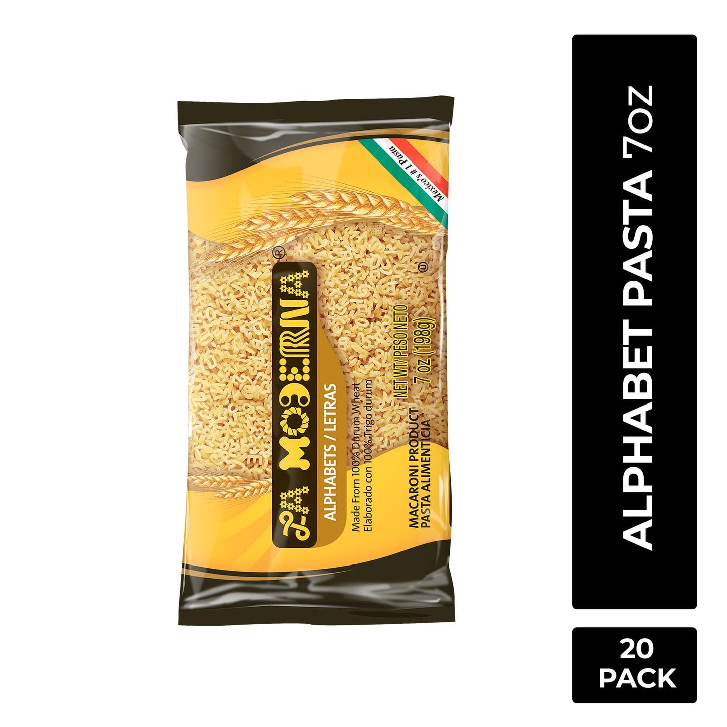 La Moderna Alphabet Pasta, Noodles, Durum Wheat, Protein, Fiber, Vitamins, 7 Oz, Pack of 20