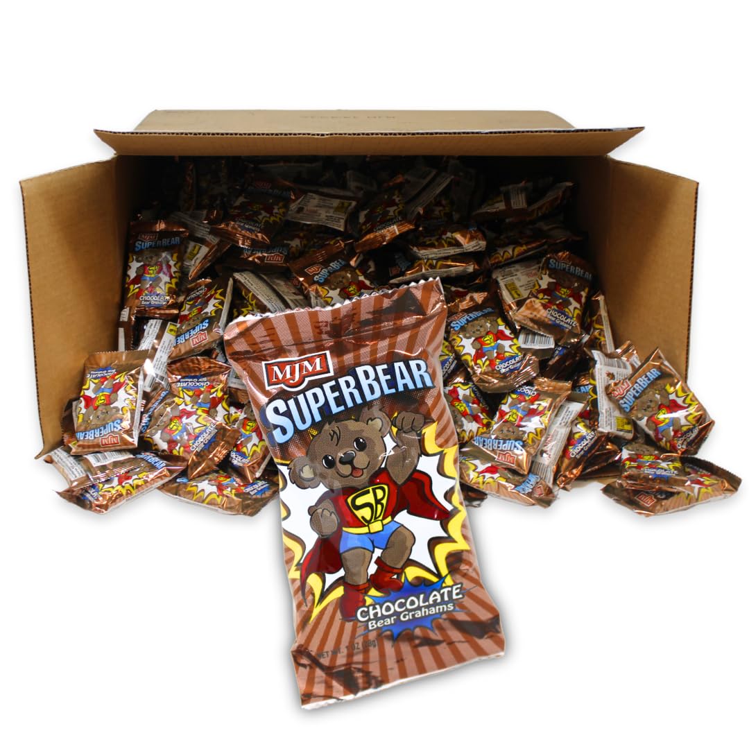 MJM SuperBear Chocolate Grahams - 50 Packs, 1 oz Each, Wholesome Snack, Perfect for Parties, Crunchy Chocolate Flavor, Brown