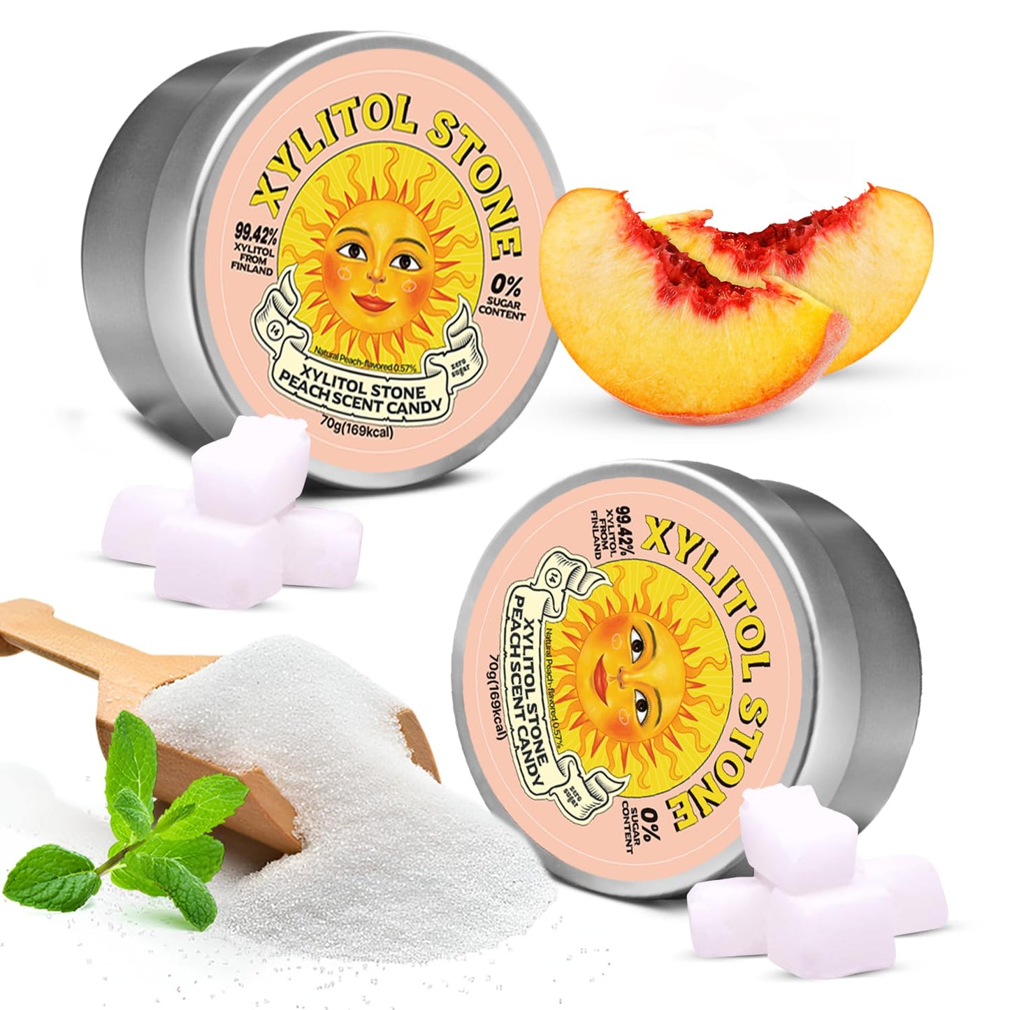 XYLITOL STONE Xylitol Candy - Vegan, Keto Friendly, Gluten Free - Peach - 2 Pack